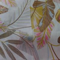 Coton popeline beige imprimé feuillages ton marron ,bleu ,rose