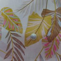 Coton popeline beige imprimé feuillages ton marron ,bleu ,rose