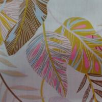 Coton popeline beige imprimé feuillages ton marron ,bleu ,rose