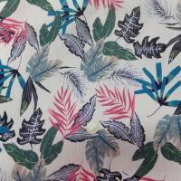 Coton popeline blanche imprime feuillages ton noir vert bleu