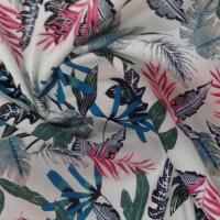 Coton popeline blanche imprimé feuillages ton noir ,vert ,bleu
