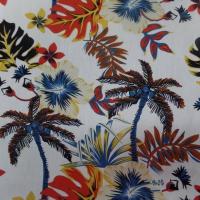 Coton popeline blanche imprime hawaien ton beige noir rouge bleu marron