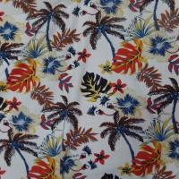 Coton popeline blanche imprime hawaien ton beige noir rouge bleu marron