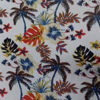 Coton popeline blanche imprime hawaien ton beige noir rouge bleu marron