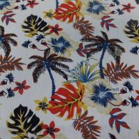 tissu coton popeline blanche imprime hawaïen ton beige noir rouge bleu marron