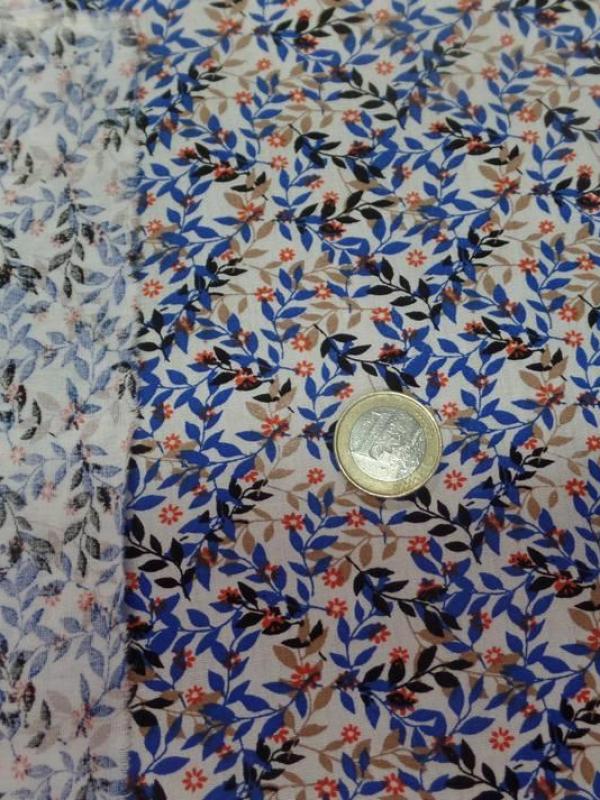 Coton popeline blanche imprimé liberty fleurs bleu et noir
