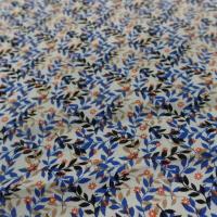 Coton popeline blanche imprimé liberty fleurs bleu et noir
