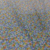 Coton popeline blanche imprime liberty fleurs bleu jaune orange