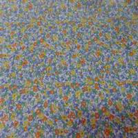 tissu coton popeline blanche imprime liberty fleurs bleu jaune orange