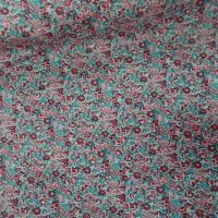 Coton popeline blanche imprime liberty fleurs bordeaux rose et bleu