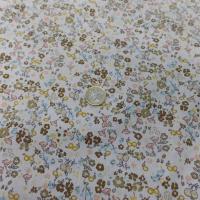 Coton popeline blanche imprimé style liberty fleurs kaki marron jaune et bleu