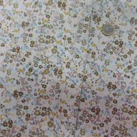 vente de Coton popeline blanche imprimé liberty fleurs kaki marron jaune et bleu