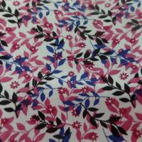 Coton popeline blanche imprime liberty fleurs rose noir et bleu