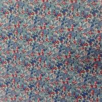 Coton popeline blanche imprimé liberty fleurs ton bleu et rouge