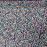 Coton popeline blanche imprimé liberty fleurs ton bleu et rouge
