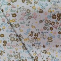 Coton popeline blanche imprime liberty fleurs ton de terre