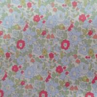 tissu coton 10%  popeline blanche imprimé liberty fleurs ton rouge,vert et bleu