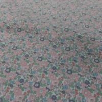 Coton popeline blanche imprimé liberty fleurs ton saumon et vert