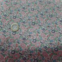 tissu coton popeline blanche imprimé liberty fleurs ton saumon et vert