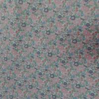 Coton popeline blanche imprime liberty fleurs ton saumon et vert