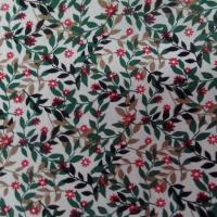 Coton popeline blanche imprime liberty fleurs vert noir et rouge