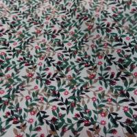 Coton popeline blanche imprimé liberty fleurs vert,noir et rouge