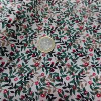 Coton popeline blanche imprimé liberty fleurs vert,noir et rouge