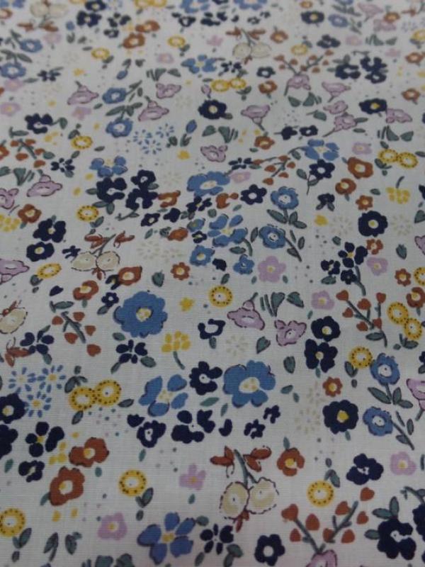 Coton popeline blanche imprime liberty fleurs