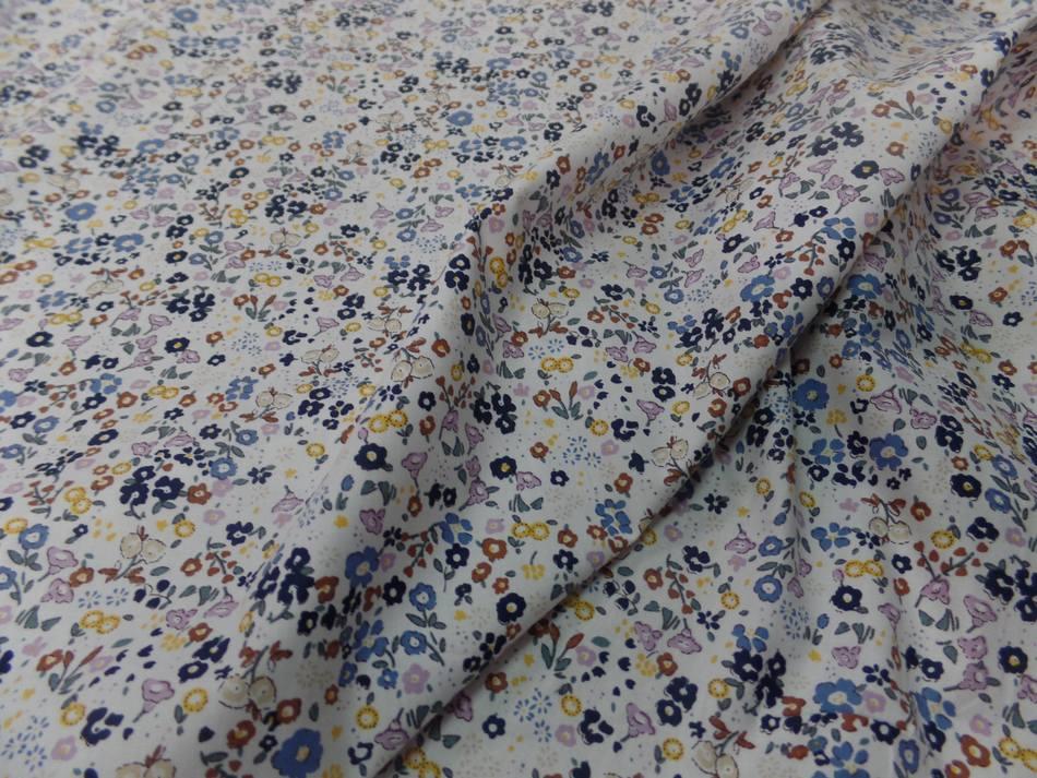 Coton popeline blanche imprime liberty fleurs