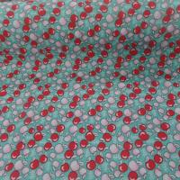 Coton popeline bleu imprime liberty motifs cerises rouge