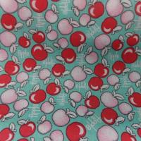 Coton popeline bleu imprime liberty motifs cerises rouge