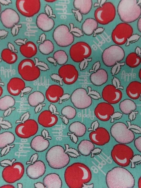 Coton popeline bleu imprime liberty motifs cerises rouge
