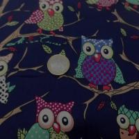 coton popeline bleu nuit imprimé hiboux anis ,vert ,bordeaux en ligne
