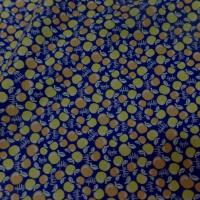 Coton popeline bleu nuit imprime liberty motifs cerises jaune