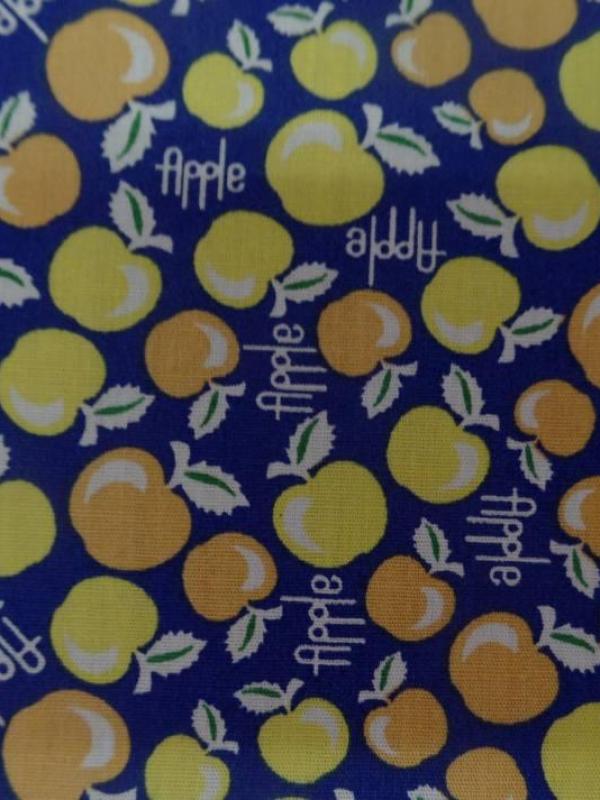 Coton popeline bleu nuit imprime liberty motifs cerises jaune