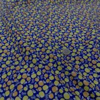 tissu coton popeline bleu nuit imprime liberty motifs cerises jaune