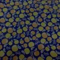 Coton popeline bleu nuit imprimé liberty motifs cerises jaune