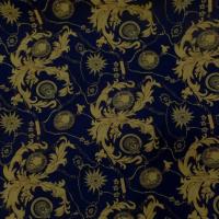 Coton popeline bleu nuit imprime liberty motifs jaune dore