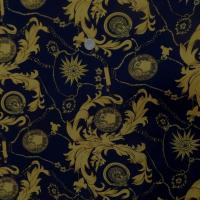 Coton popeline bleu nuit imprimé liberty motifs jaune doré
