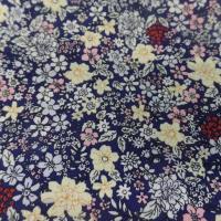 Coton popeline bleu nuit imprime liberty motifs petite fleurs