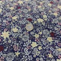 tissu coton popeline bleu nuit imprime liberty motifs petite fleurs