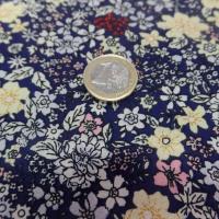Coton popeline bleu nuit imprime liberty motifs petite fleurs