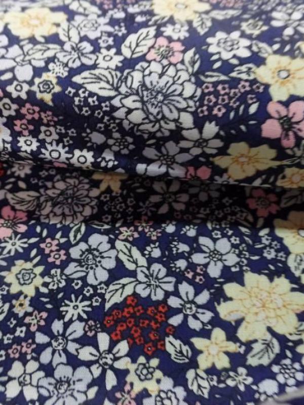 Coton popeline bleu nuit imprime liberty motifs petite fleurs