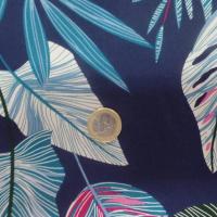 tissu coton 100% popeline bleu nuit imprimé motifs feuilles