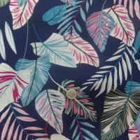 tissu coton 100% popeline bleu nuit imprimé motifs feuilles
