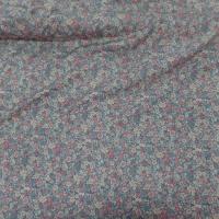 Tissu coton popeline gris imprime liberty motifs fleurs saumon et beige