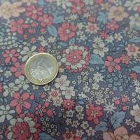 Coton popeline gris imprime liberty motifs fleurs saumon et beige