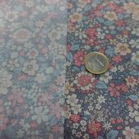 Coton popeline gris imprime liberty motifs fleurs saumon et beige