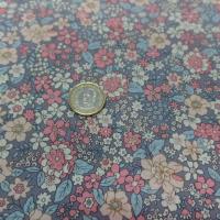 Coton popeline gris imprime liberty motifs fleurs saumon et beige