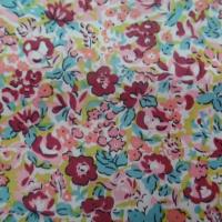 Coton popeline imprime liberty fleurs ton bordeaux bleu et rose